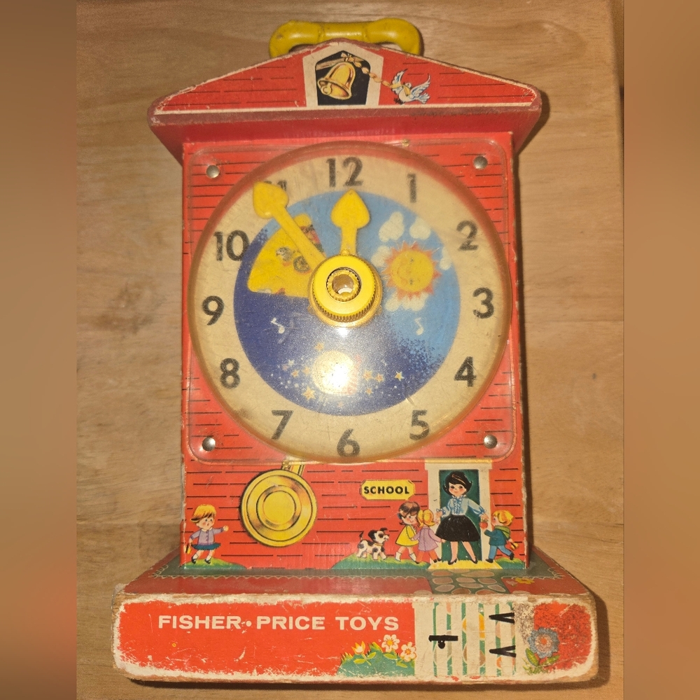 Vintage Fisher Price Music Box 1968  Teaching Clock 998 Tested